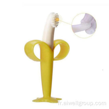 Brosse à dents pour bébé en silicone à poignée longue de banane